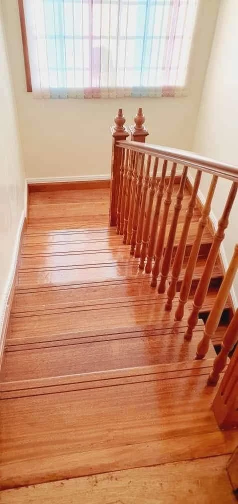 Timber staircase and turned wooden balustrade